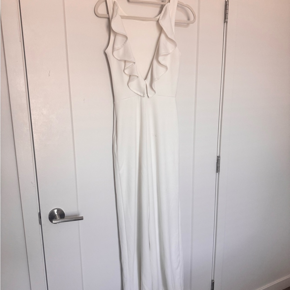 Lulus Elegant White Ruffle Jumpsuit